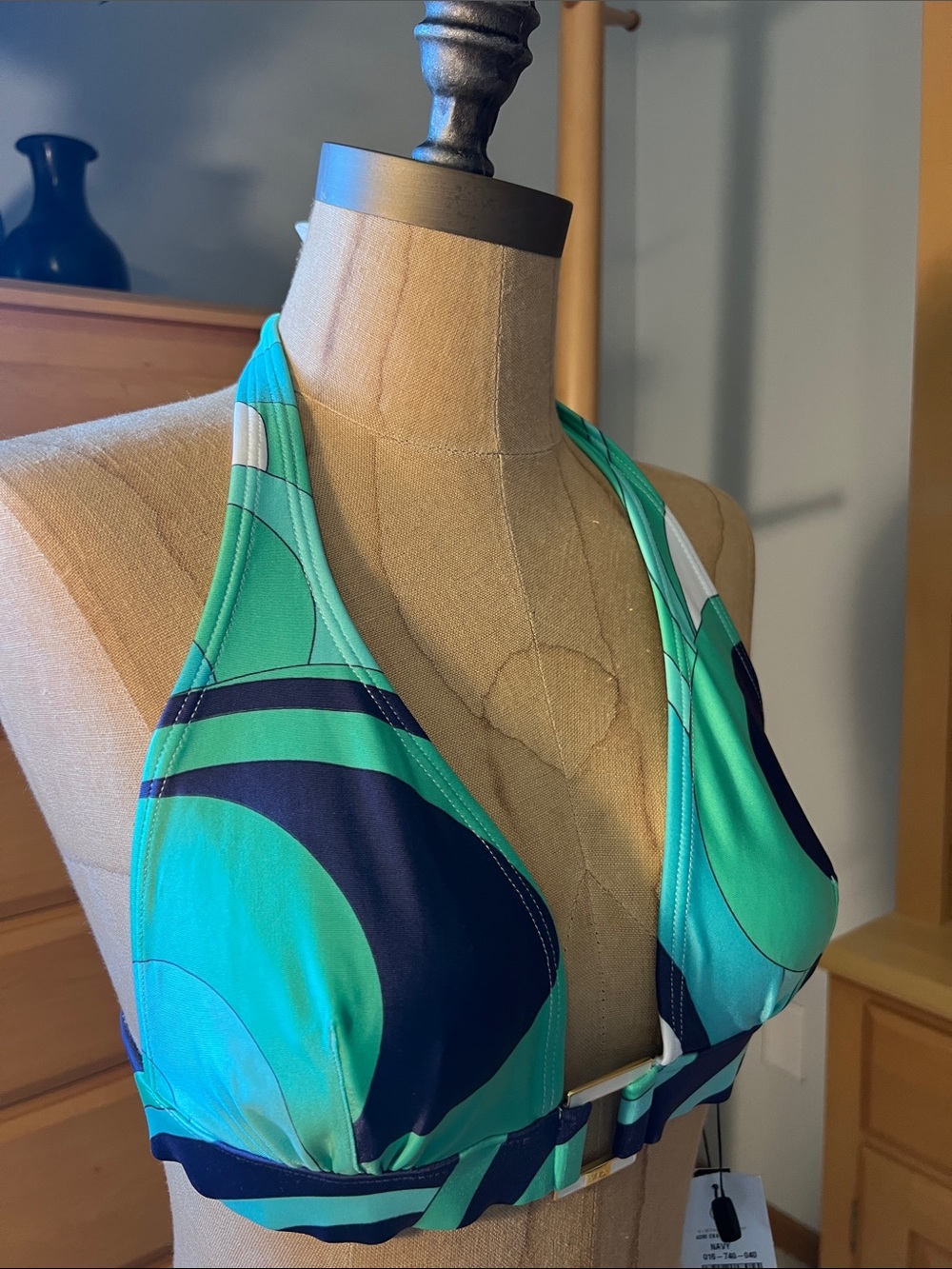 Women’s Halter Bikini Top in Teal & Navy